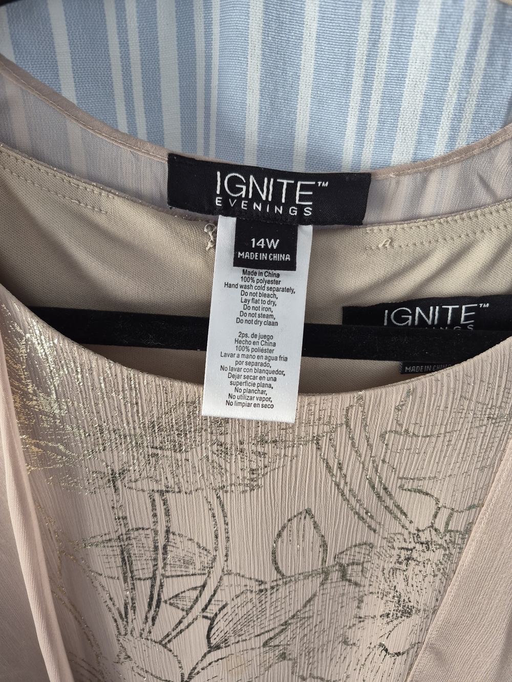 Ignite Evenings Blush Metallic Floral Evening Chemise - 14W
